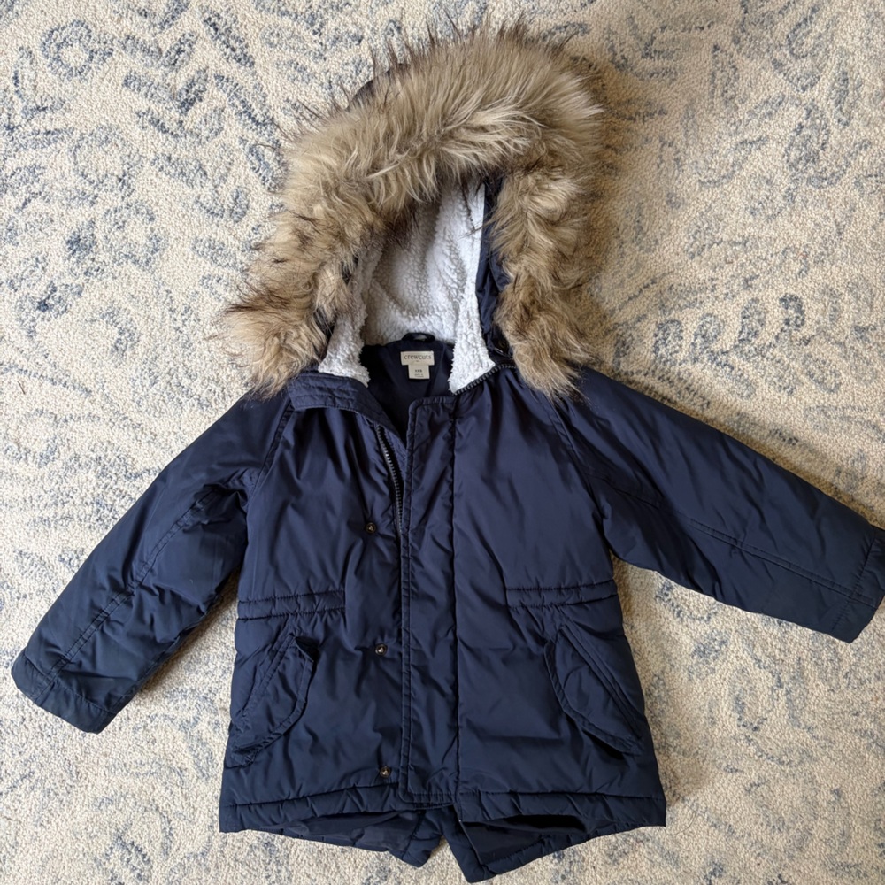 JCrew crewcuts Navy Faux-Fur Trim Winter Parka Jacket